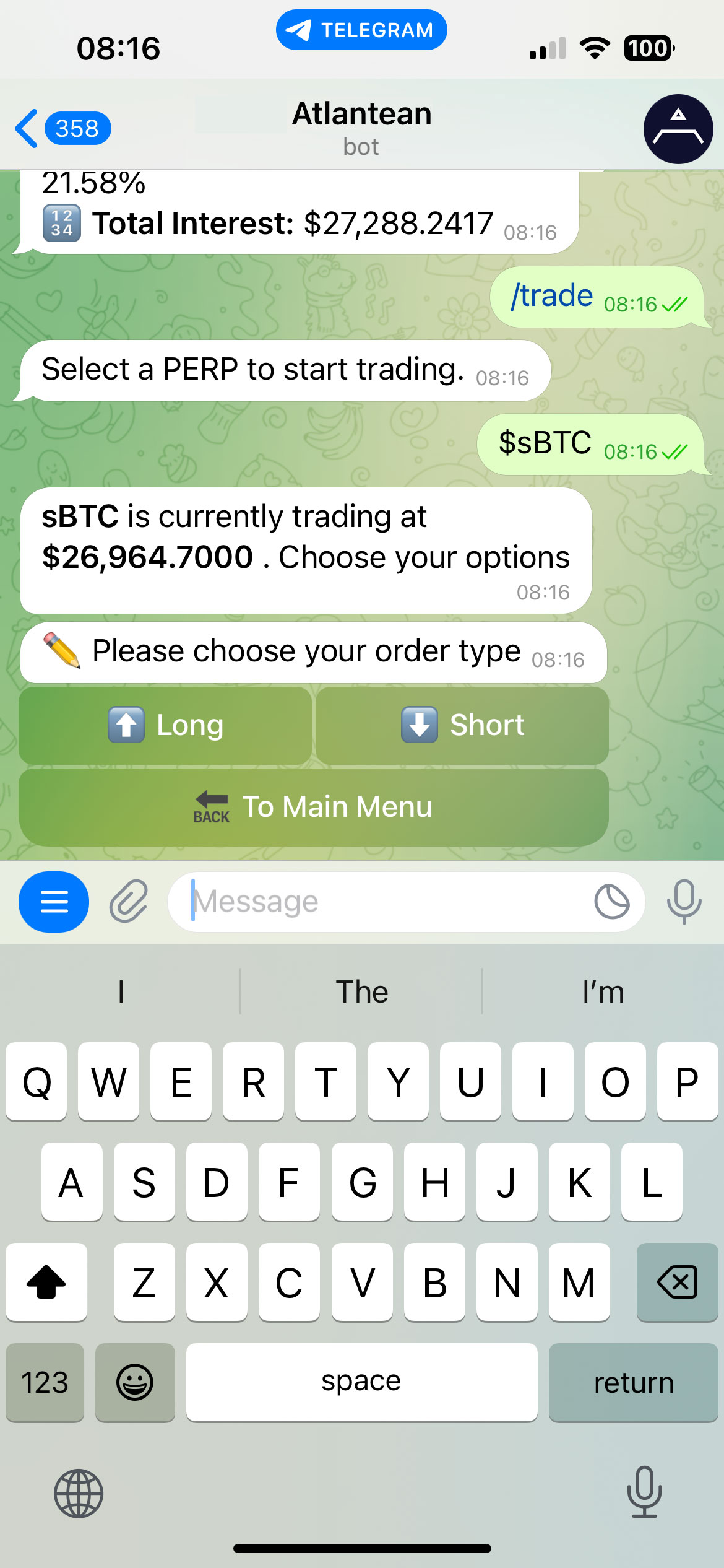 Atlantean Trading Bot for Telegram, Easy Fast Crypto Perpetual Trading